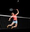 Woman badminton player isolated with net version