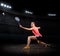 Woman badminton player sports hall version