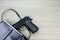 Woman bag with gun hidden, Handgun falling from a woman`s purse.