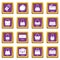 Woman bag types icons set purple square vector