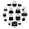 Woman bag types icons set, simple style