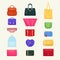 Woman bag vector girls handbag or purse and shopping-bag or baggy package from fashion store illustration set of