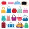 Woman bag vector girls handbag or purse and shopping-bag or clutch from fashion store illustration baggy set of shoppers