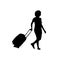 Woman with Baggage Silhouette on White