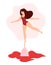 Woman balancing on menstrual cup. Girl having menstrual period, menstruation, premenstrual syndrome, PMS, female