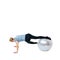 Woman, ball or balance in studio mockup for workout, wellness or mobility exercise on white background. Athlete