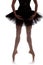 Woman ballerina in black tutu posing on white background