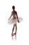 Woman ballerina in white pack tutu posing on white background