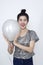 woman with balloon silver