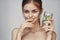 woman with bare shoulders cucumber health drink Fresh