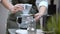 Woman Barista Pouring Grinded Coffee Into Funnel. Brewing Alternative Method. Stay Home and Drink Coffee