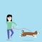 Woman with basenji dog run vector