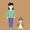 Woman with basenji dog vector