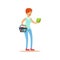 Woman With Basket Shopping In Department Store ,Cartoon Character Buying Things In The Shop