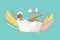 Woman bathing in bathtub, dark skinned asiatic girl in bathroom cartoon vector Illustration. Body relaxation and hygiene