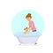 woman bathing her child in a bathtub with bubbles foam