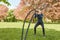 Woman in battle rope training