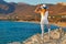 A woman at the beach Falassarna of Creta, Greece