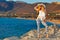 A woman at the beach Falassarna of Creta, Greece