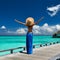 Woman on a beach jetty at Maldives