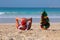 Woman on the beach on the shores of the Persian Gulf in Dubai