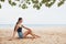 woman beach travel smile vacation sand freedom sea model sitting nature