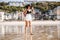 Woman on the beach in Trouville, France