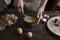 Woman beating eggs into a batter