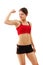 Woman beautiful athletic muscular showing muscles