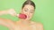 Woman with beautiful smile and ice lolly