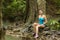 Woman beautiful in swimsuit at Huai Mae Khamin waterfall and natura