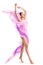 Woman Beauty Body Legs Care. Slim Girl Model in Perfect Shape. Pink Flying Fabric on Wind. White Background. Plastic Surgery