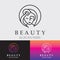 Woman Beauty care logo. Nature face saloon and spa design flat vector