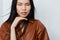 Woman beauty glamour asian femininity salon cosmetic hair beige beautiful model portrait fashion