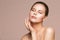 Woman Beauty Portrait, Beautiful Model Touching Neck by Hand, Skin Care and Treatment