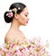 Woman Beauty in Sakura Flowers, Beautiful Asian Girl Spring Fashion Portrait