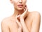 Woman Beauty Skin Care, Model Touching Neck, Face Skincare on white