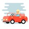 The woman behind the wheel . Red car, Flat design.