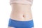 Woman belly skin with stretch mark scar over white