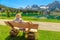 Woman on bench of Arosa