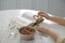 Woman with Bible having dinner at home, closeup. Great Lent season