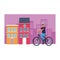 Woman with bicicle cityscape