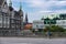 Woman on bicycle cycling on a bridge in Copenhagen, Denmark