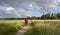 Woman bicycling in summer in Finland