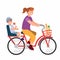 Woman on bicyle with her child going to school flat illustration vector