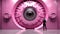 Woman With Big Safe Deposit Biometric Authentication Eye Scanning Pink Black. Generative AI