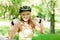 Woman with biking helmet showing thumbs up