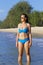 Woman and bikini blue show shape beautiful relax at beach