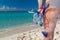 Woman in bikini with snorkeling mask