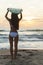 Woman Bikini Surfer & Surfboard Sunset Beach